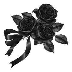 Wall Mural - PNG Black roses with ribbon create a striking bouquet