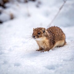 Sticker - Close-up of a weasel's fur, blending into the snowy surroundings.