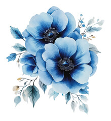 Wall Mural - PNG Delicate blue flowers in watercolor