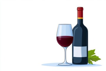 Aufkleber - A flat 2D illustration of a wine bottle and glass with bold, clean colors on a white background
