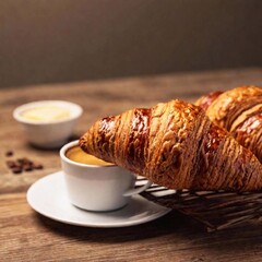 Wall Mural - croissant with coffee and jam