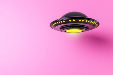 Fototapete - Alien spacecraft as a clean, circular shape with a glowing center hovering over a solid color background