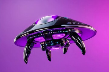 Fototapete - Alien spacecraft as a clean, circular shape with a glowing center hovering over a solid color background