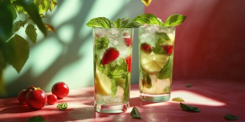 Poster - Strawberries with Mint and Water