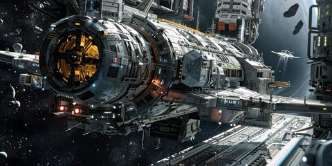 Wall Mural - advanced spacecraft docking at a station, 4k video
