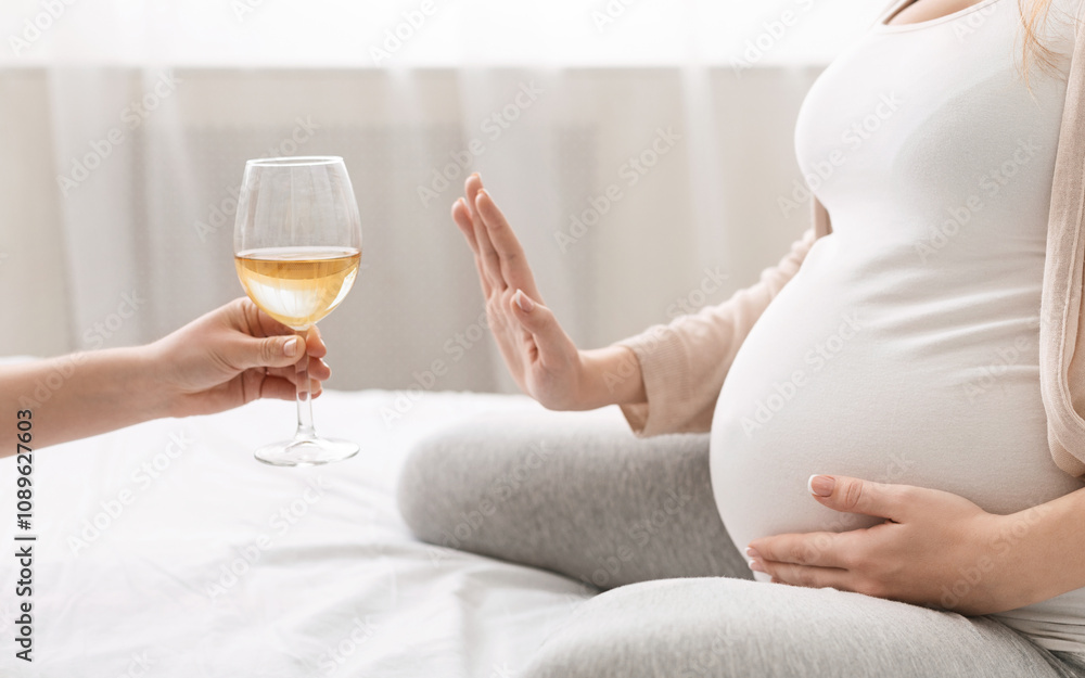 No alcohol during pregnancy. Young pregnant woman refuses to drink wine ... - Pregnancy Wine Consumption And Child'S Autism
