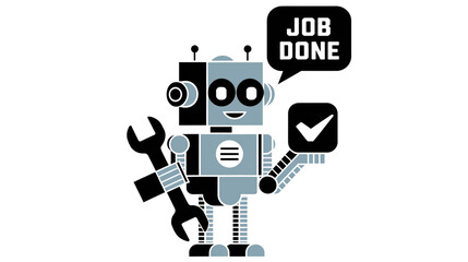 Fototapete - Robot completing tasks office setting graphic design digital environment front view automation concept