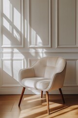 Wall Mural - White chair on hardwood floor