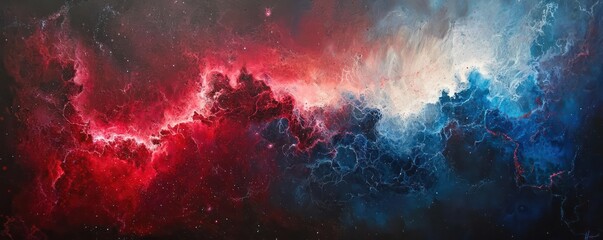 Wall Mural - Cosmic Galaxy Art: A Red and Blue Nebula of Light