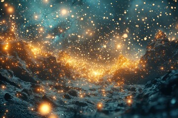 Wall Mural - Cosmic Landscape Filled with Radiant Particles