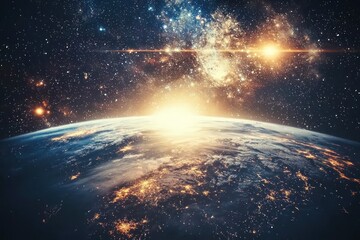 Wall Mural - Cosmic light rays illuminating the universe, journey through space