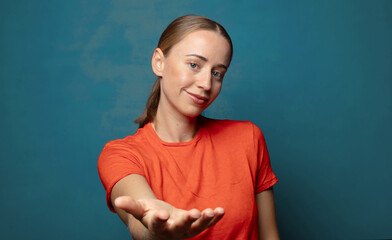 Wall Mural - smiling, looking happy, confident and friendly, offering a handshake to close a deal, cooperating