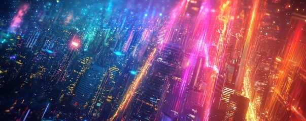 Wall Mural - Digital dreamscape with flowing lights and neon effects