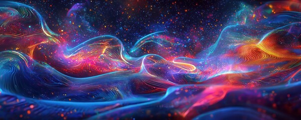 Wall Mural - Digital dreamscape with flowing lights and neon effects