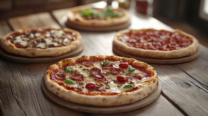 Wall Mural - Pizzas on wooden table