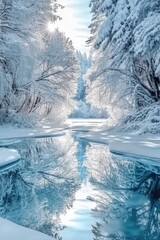 Wall Mural - river in snowy forest