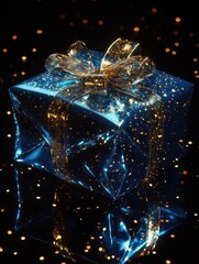 Poster - Blue Gift Box with Gold Bow