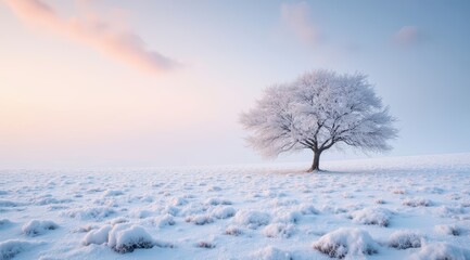 Sticker - Snow-covered tree in serene landscape