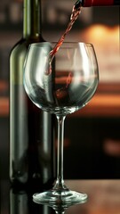 Fototapete - Super Slow Motion of Pouring White Wine into Glass. Filmed on High Speed Cinema Camera, 1000 fps. Blur Industrial Interior on Background. Vertical Aspect Ratio.