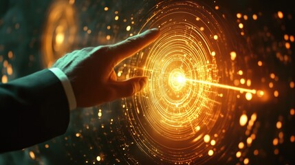 Wall Mural - Hand interacting with futuristic glowing interface.