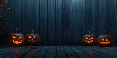 Sticker - Carved pumpkins on wood floor