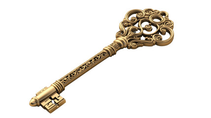 Wall Mural - Old golden key, symbolizing unlocking opportunities and success. Isolated on white. Transparent background.