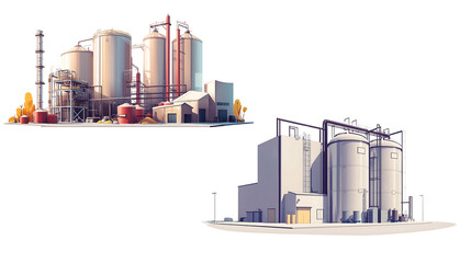Aufkleber - Industrial facility operations manufacturing plant digital art urban environment aerial view modern design concept