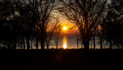 Wall Mural - sunset orange and golden sea background