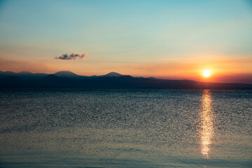 Wall Mural - sunset orange and golden sea background