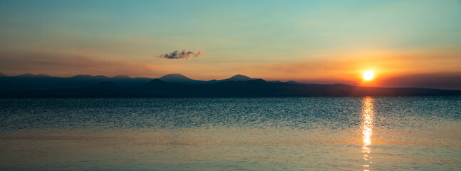 Wall Mural - sunset orange and golden sea background