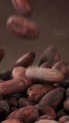 Poster - Super Slow Motion of Falling Group of Cocoa Beans. Filmed on High Speed Cinema Camera, 1000fps.