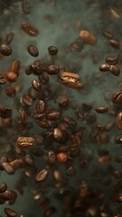 Aufkleber - Super Slow Motion of Falling Coffee Beans on Pile. Concept of Roasting Coffee Beans. Filmed on High Speed Cinema Camera, 1000 fps.