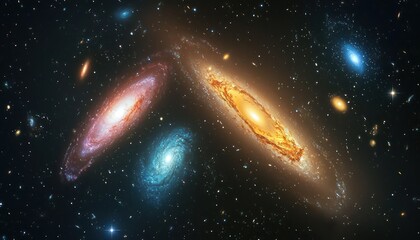 Wall Mural - space nebula and swirling galaxies in vivid colors.