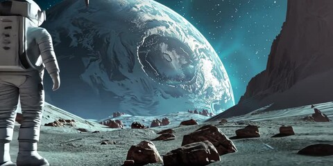 Wall Mural - astronaut exploring an alien planet, 4k video