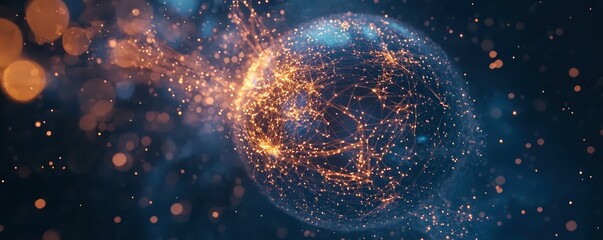 Wall Mural - digital globe made of glittering stars and connected lines on deep blue background