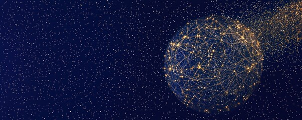 Wall Mural - digital globe made of glittering stars and connected lines on deep blue background