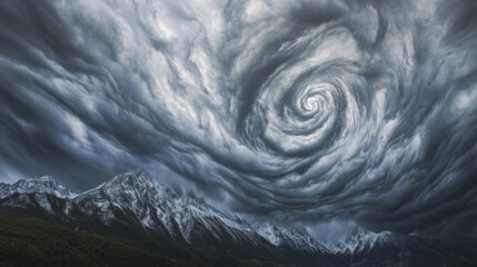 Wall Mural - Beautiful fantasy landscape with snow mountains and swirling clouds.