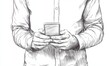 © SKIMP Art - A man holding a phone in his hands and looking at the screen, in a simple line art style with a white background Close-up shot Generative AI