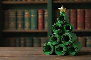 Wall Mural - creative green paper tree construction in a library setting