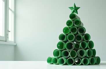 Wall Mural - creative christmas tree made from green tubes displayed in a bright room
