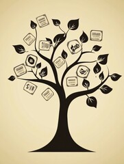 Fototapete - In this artistic representation, a tree features abstract branches adorned with vibrant price tags and discount symbols, embodying a shopping theme. Generative AI