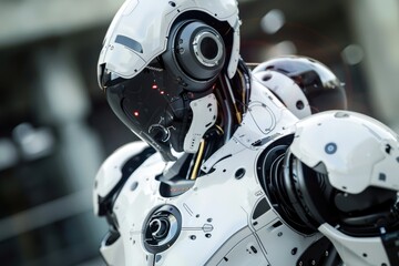 Leinwandbilder - Robotic humanoid with sleek design showcases advanced technology in a modern laboratory setting