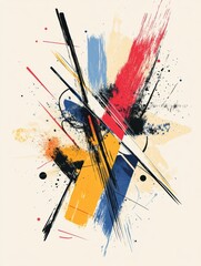 Fototapete - Exploring the interplay of color and form, this artwork features vivid strokes and geometric shapes on a textured background. Generative AI