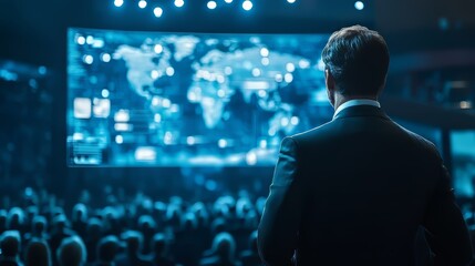 Wall Mural - a businessman points at a cybersecurity icon while interacting with a technological business data ne