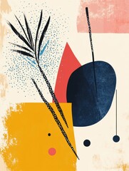 Aufkleber - Colorful abstract artwork showcases a blend of paint strokes and geometric shapes, creating a lively visual experience full of creativity. Generative AI