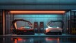 © Prostock-studio - Two futuristic cars are being charged in a garage. Robotic arms are positioned above each car, and they are connected to charging stations.