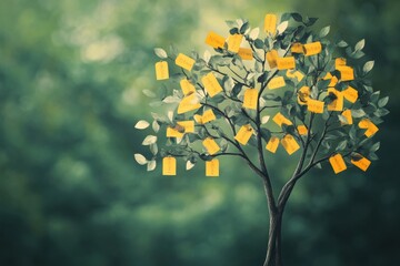 Fototapete - A surreal tree features branches adorned with discount symbols and price tags, set against a lush green backdrop, symbolizing shopping and sales. Generative AI
