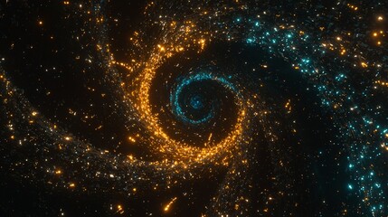 Wall Mural - Abstract Cosmic Swirl Glittering Gold Teal Nebula Background