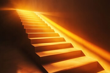 Leinwandbilder - A staircase ascends into a softly lit area, with warm beams of light illuminating each step in a tranquil environment. Generative AI