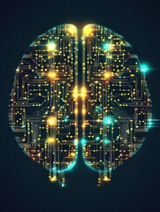 Leinwandbilder - This artwork features an abstract digital brain illuminated with colorful lights, representing advanced technology and neural pathways. Generative AI